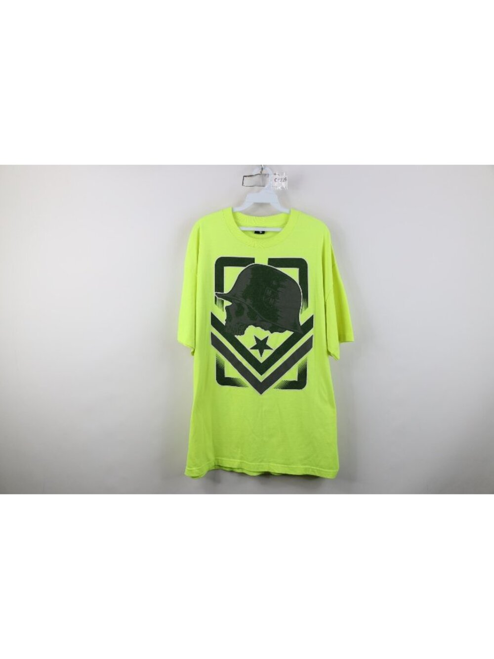 Vtg 90s Y2K Metal Mulisha Mens XL Army Skull Short Sleeve T-Shirt Volt Yellow